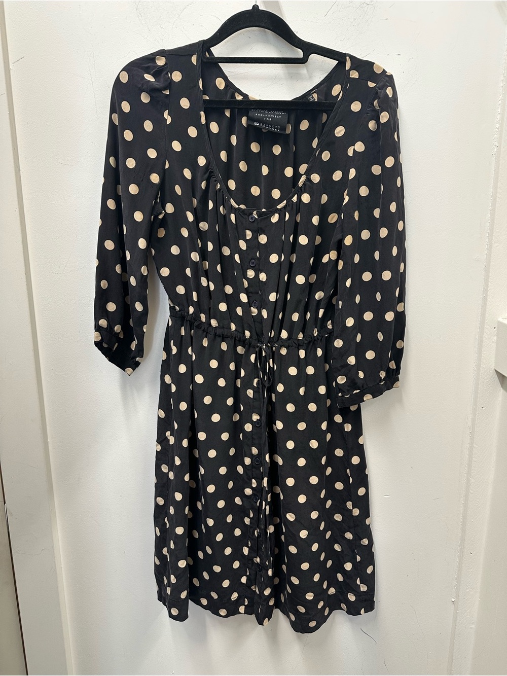 Barney’s New York | Black and Cream Polka Dot Women's Dress silk